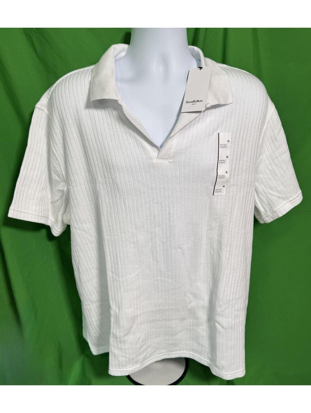 Goodfellow Johnny Collar Polo Shirt White Textured Cotton Lightweight Men XL NEW